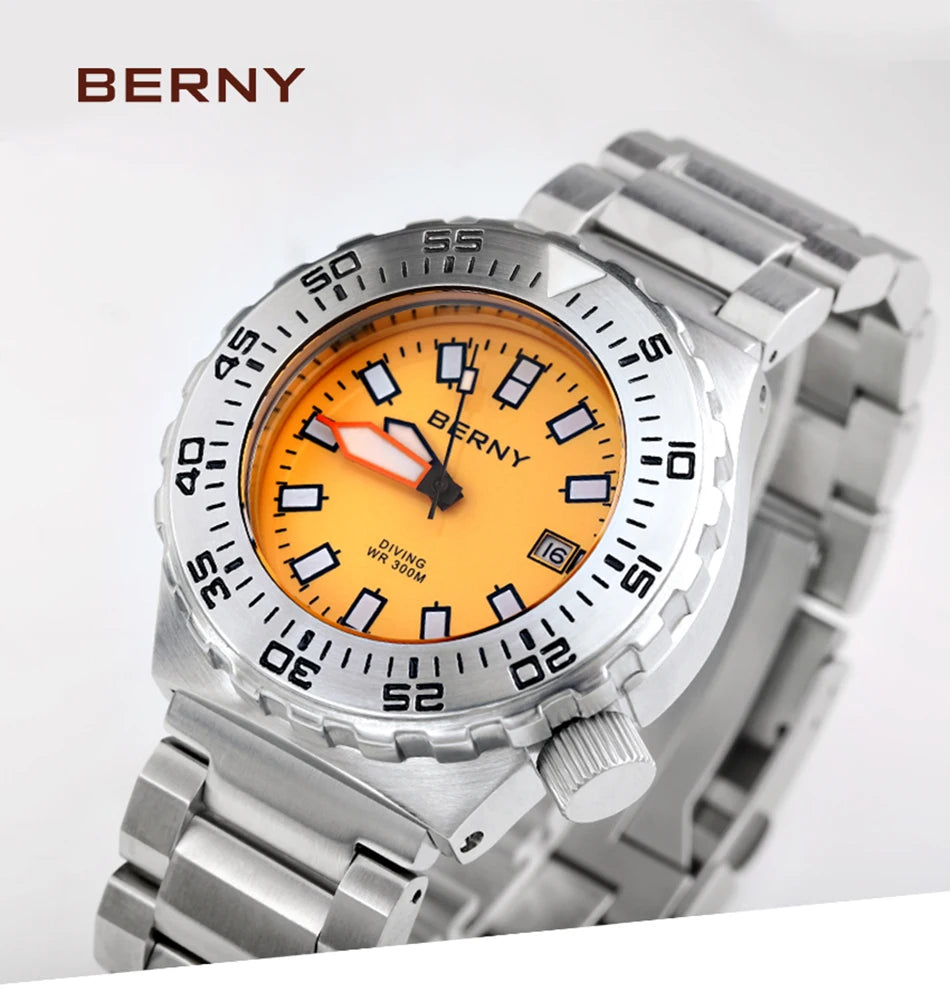 BERNY Automatic 30ATM Diver Men Watch Mechanical Wristwatches Waterproof Male Top Super Luminous Sapphire Sport Diving Watches
