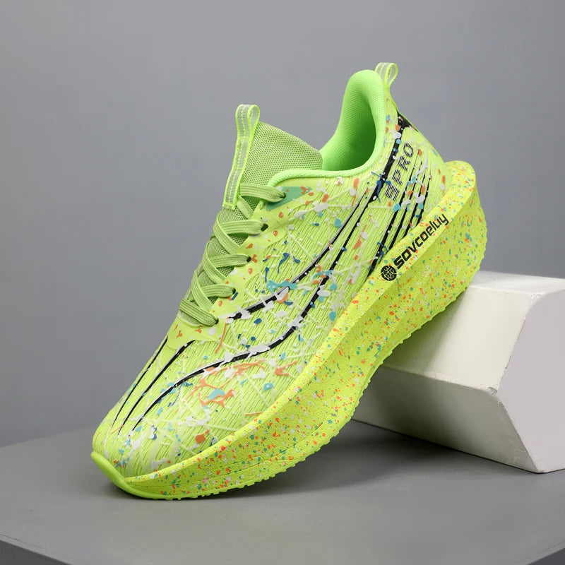 Men's Running Shoes with Luminous Features, Carbon Plate Technology, Youth Sports Shoes with Shock Absorption, Wear Resistance, Lightness, and Breathability. Tpr Non-Slip Soles, Suitable for Outdoor Hiking, Fitness, Training,
