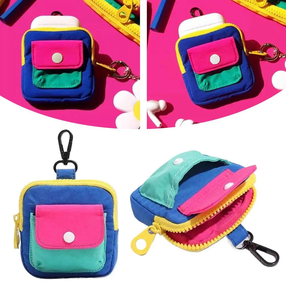 Dopamine Color Mini Wallet Keychain Coin Purse Mini Zipper Earphone Bag Cute Backpack Accessory Pendant Gift for Women