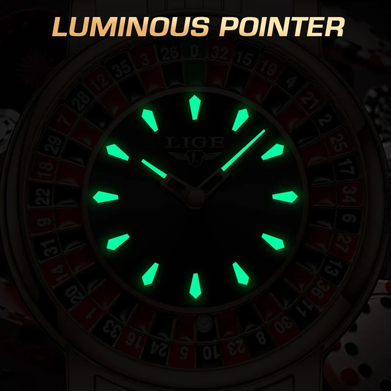 LIGE 2025 Creative Luxury Watches Men Roulette Game Dial Fashion Mens Watch Waterproof Luminous Steel Quartz Wristwatches Relojs
