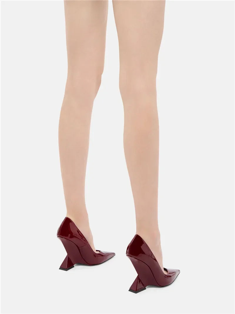 Summer 2024 New High Heels Thick Sole Thick Heel Lacquer Leather Shallow Mouth Pointed Fashion Sexy Women's Oversized Shoes