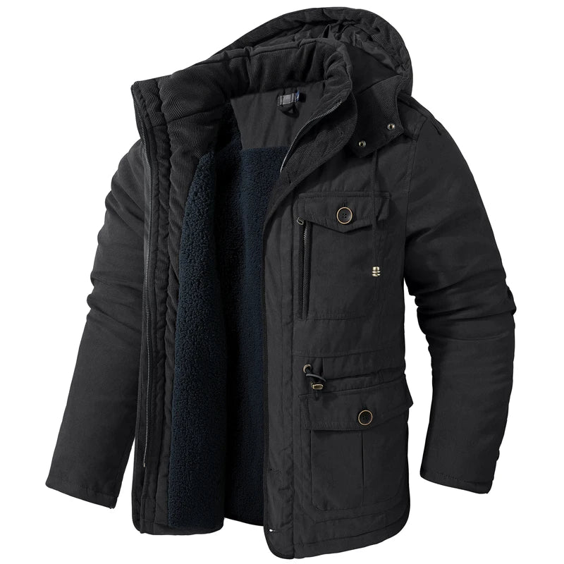 Winter Mens Fleece Warm Jackets Fashion Men Thicken Thermal Tactical Hooded Coats Men Outdoor Multi-pocket Windbreaker Jacket