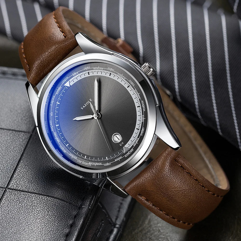 YAZOLE Men's Watch Minimalist Luxury Quartz Man Watch Original Leather Strap Waterproof Calendar Watches Relogio Masculino