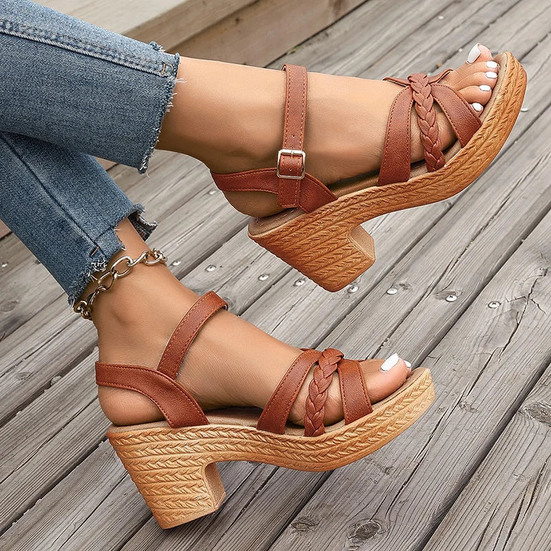 2026 Summer High Heels Ankle Strap Sandals Women Platform Comfort Thick Heeled Gladiator Shoes Woman Plus Size Sandalias Mujer