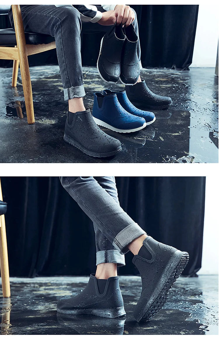 New Fashion Men's Rain Boots Rubber Boots Platform Ankle Boots 2025 Summer Slip on Couples Booties Men Work Shoes Botines Mujer