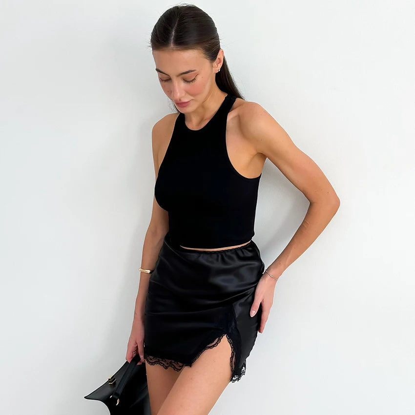 Linad Elegant Satin Embroidery Pencil Skirts Summer Sexy High Waist Split Mini Skirts For Women Fashion Slim Skirt Female 2025