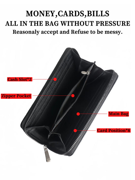 "Stylish Minimalist Men's Wallet - Double Zipper Large Capacity Clutch with Multiple Card Slots, Portable Wristlet Bag