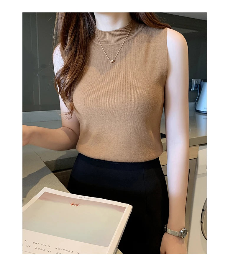 AOSSVIAO 2026 Summer Versatile Knit Sleeveless Tops Women Basic Solid Tank Tops Casual O-neck Slim Thin Tees Female Tops Vest