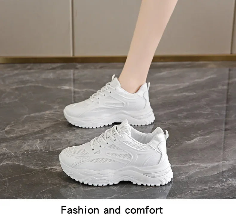 Sneakers Women  New Leather Chunky Sneakers Women's Sports Shoes Thick Tennis Vulcanized Shoes Basket Platform Shoes