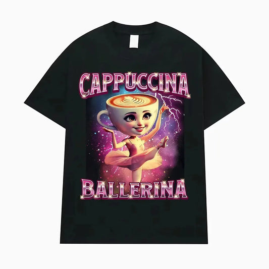 Cappuccina Ballerina Funnu Italian Brainrot Meme T Shirt Men Women Clothing Fashion T Shirts Casual High Quality Cotton T-shirt