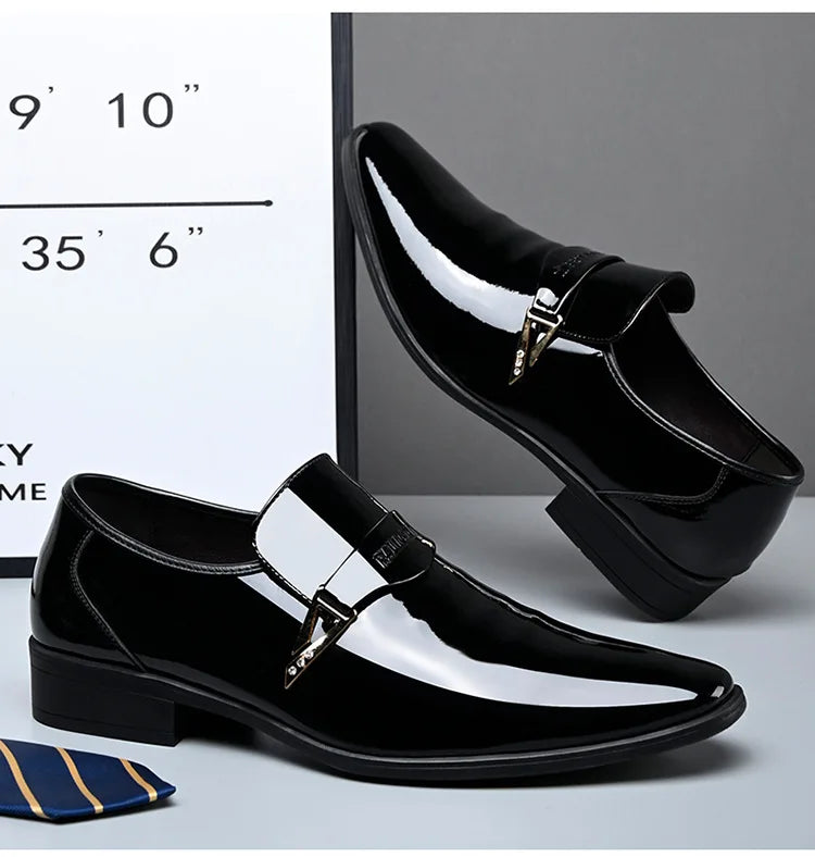 White Leather Shoes for Men 2025 New Patent Leather Business Men Casual Shoes Slip on Party Dress Footwear Pointed Toe Loafers