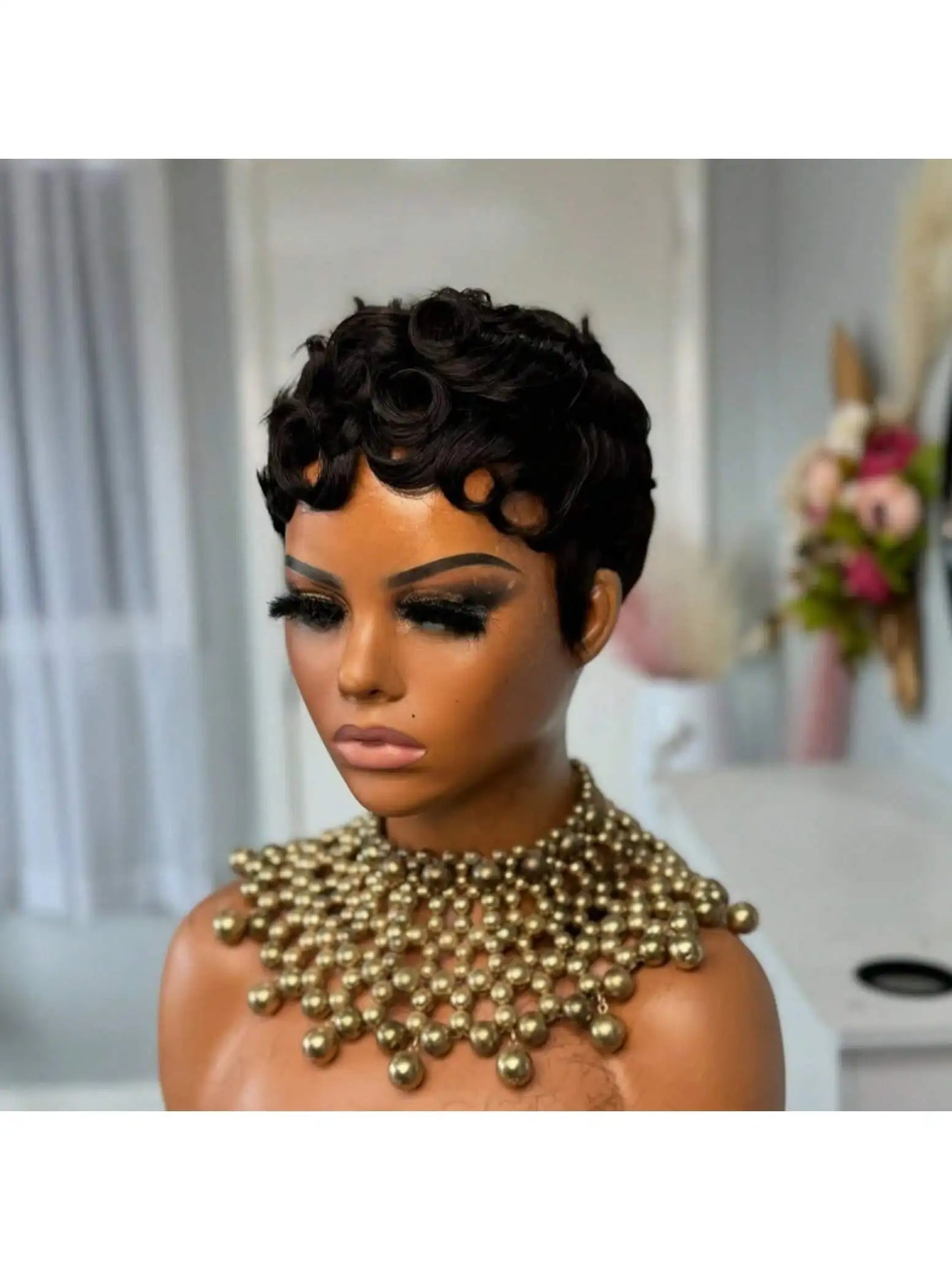Short Pixie Wigs Short Black Curly Wigs Synthetic Hair Wigs  Natural Wavy Black Pixie Cut Wig Short Curly Layered Synthetic Wig