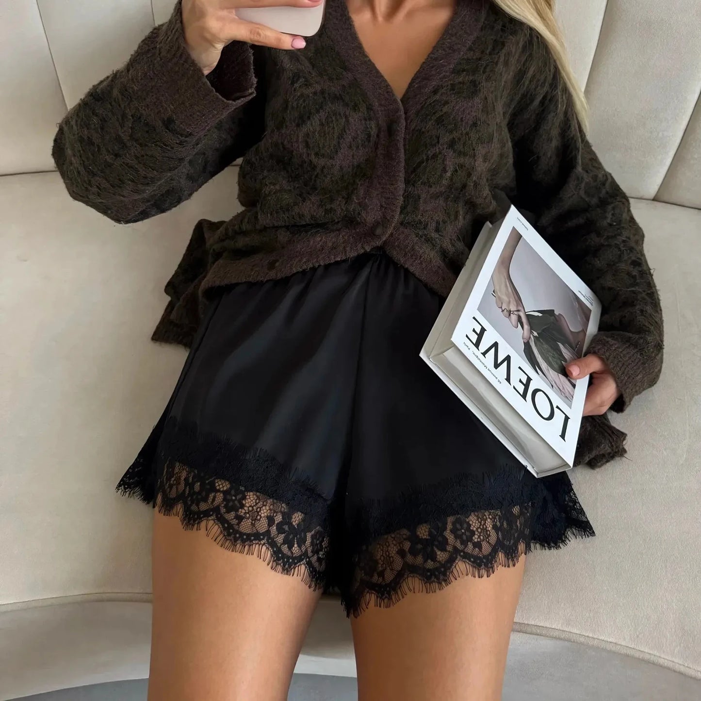 Women Summer Lace Satin Shorts y2k Elastic Waist Mini Shorts Coquette Aesthetic Boxer Slip Pettipants French Knickers Bottoms