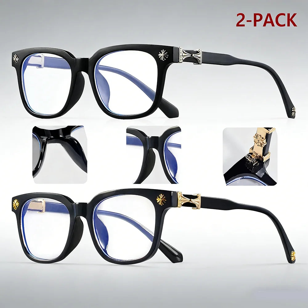 Classic 2Pcs Square Anti Blue Light Glasses For Men And Women Black & Transparent Frame Unisex Computer Wearing Women Glasses BAZAARHUBO