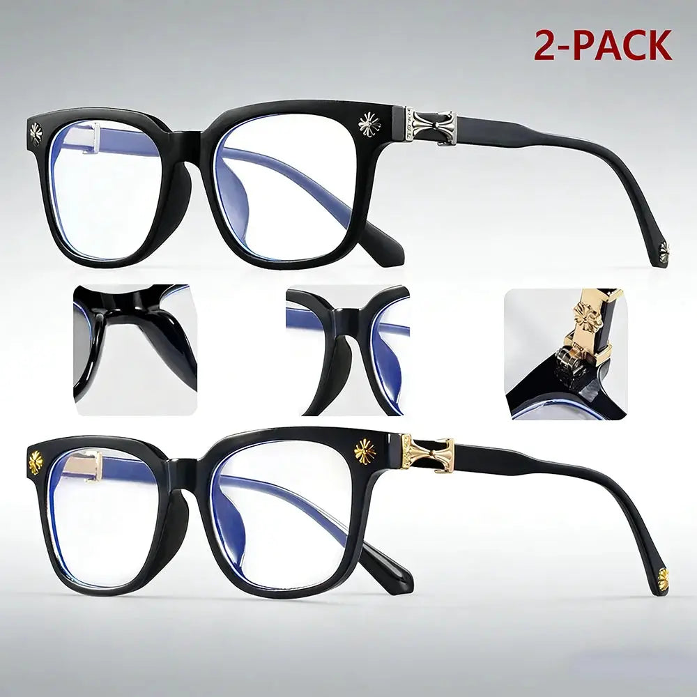 Classic 2Pcs Square Anti Blue Light Glasses For Men And Women Black & Transparent Frame Unisex Computer Wearing Women Glasses BAZAARHUBO