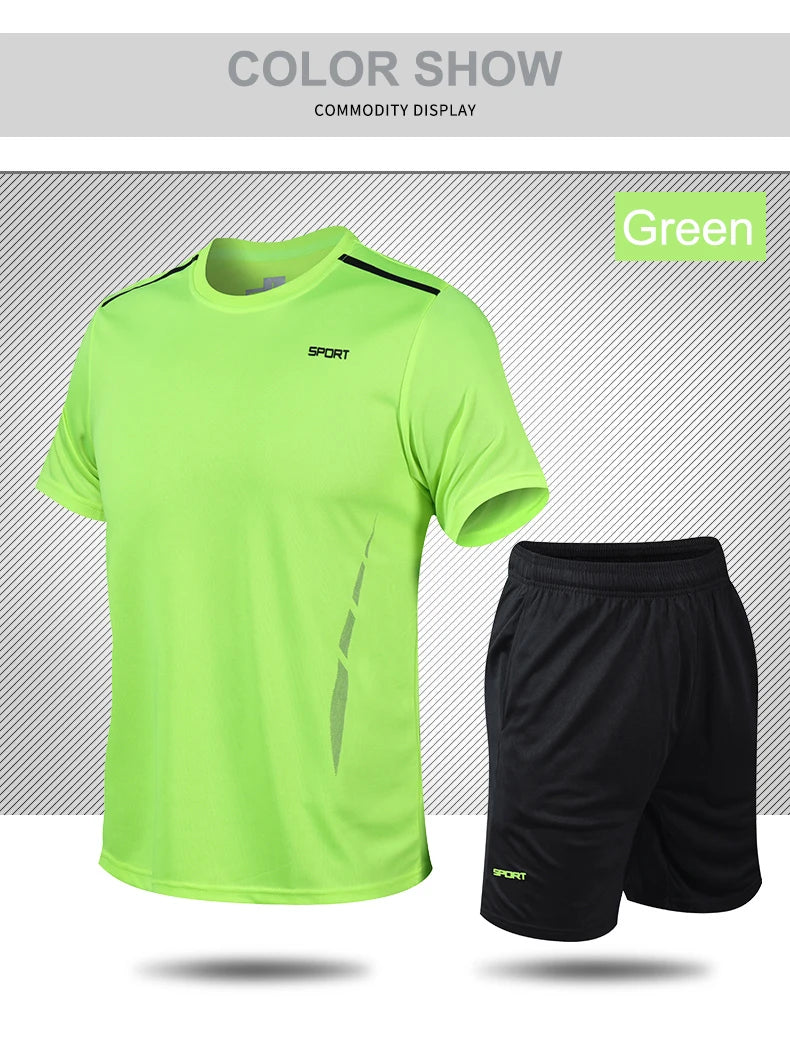 CHRLCK Men's Quick Drying Running Sets Breathable Hiking Fishing T-Shirt Short Soft Elasticity Gym Fitness Suits Outdoor Sports
