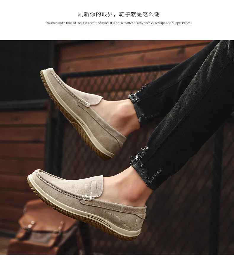 Men's Suede Casual Leather Shoes Fashionable Breathable Comfortable Driving Shoes Men Shoes