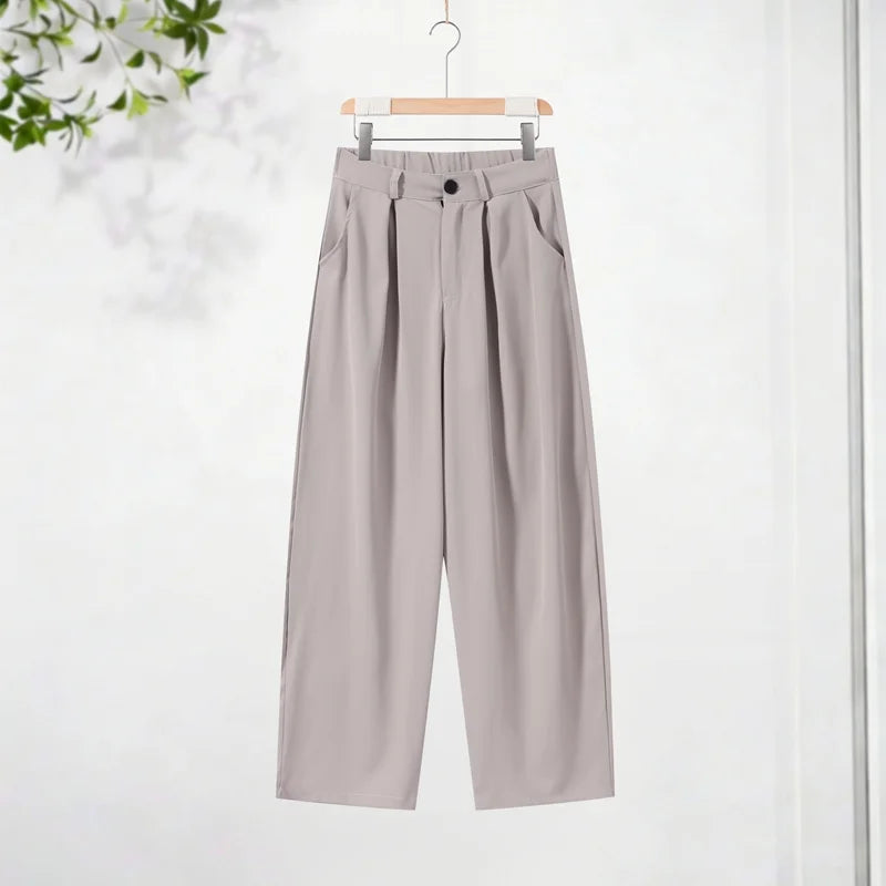 Casual Zipper Shirt Pants Suit Women Solid Button Stand Collar Drawstring Shirts Loose High Waist Trousers 2026 Spring Set Lady
