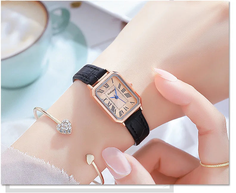 Fashion Retro Digital Dial Casual Watches Square Leather Strap Fashionable Clock Quartz Wristwatch for Women Gift
