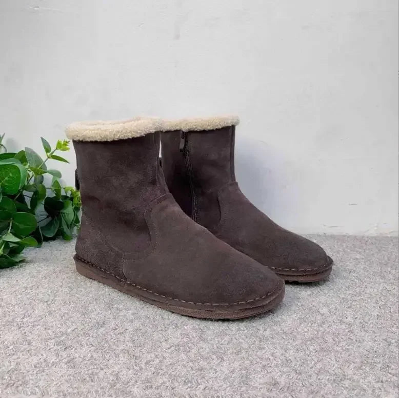 Careaymade-Genuine cow leather Snow cotton round head flats woolen short boots plush warm snow boots Oversized shoes size 35-43