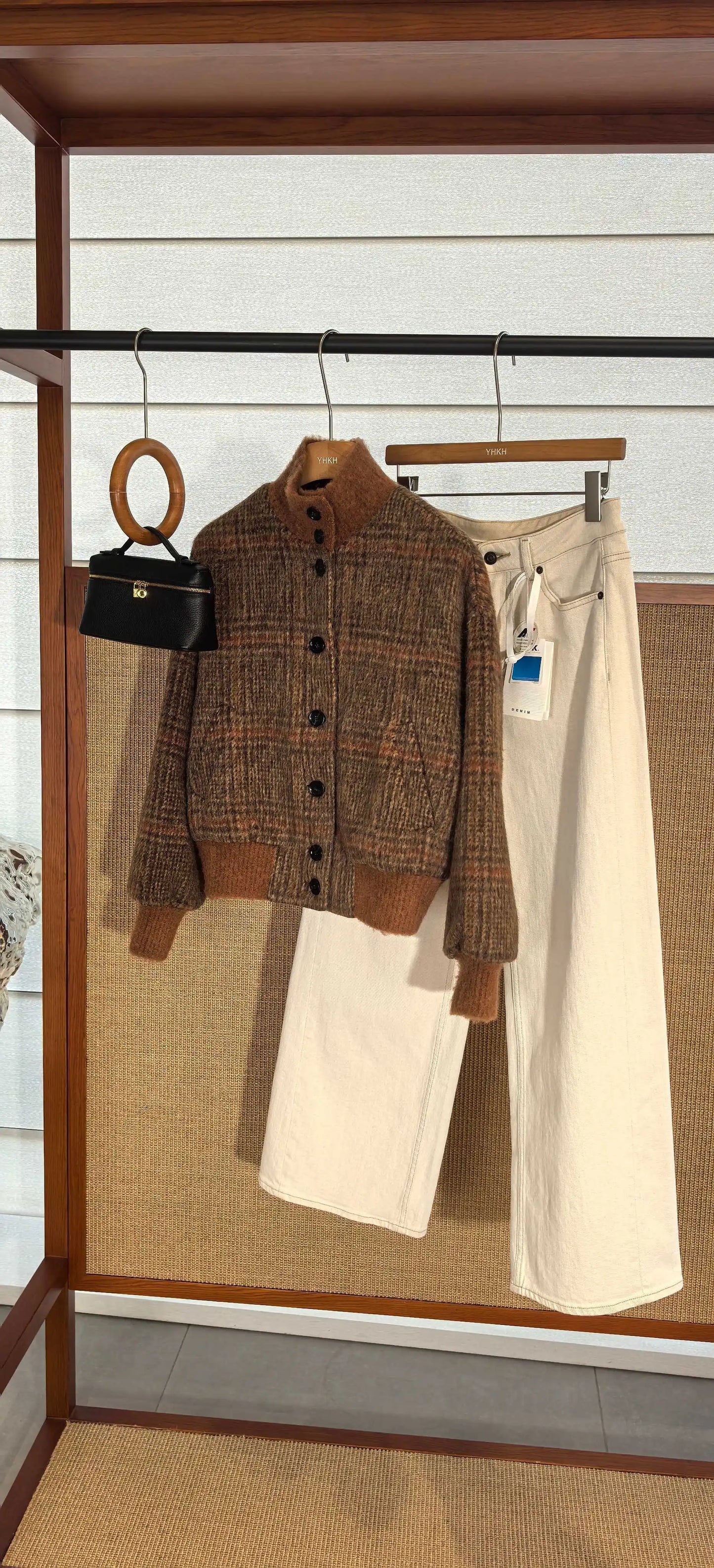 26 Spring New Arrival Women's Vintage Plaid Wool Blend Stand Collar Jacket