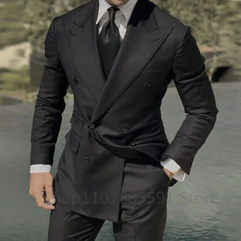1 Piece Black Double Breasted Jacket Only Costume Homme Men Suits Tuxedo Groom Wedding Slim Fit Terno Masculino Blazer