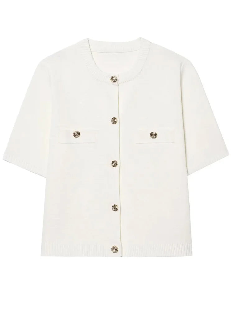 HXAO Cardigan Woman Knitwear Button Ladies Short Sleeve Knit Bolero Women's Tricot Top Summer Outerwear Crop Cardigan Top Female