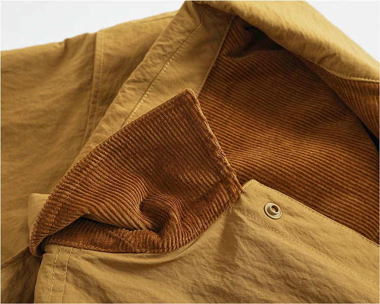 Reversible A+B fabric outdoor functional cargo jacket men's loose pocket lapel retro American casual jacket