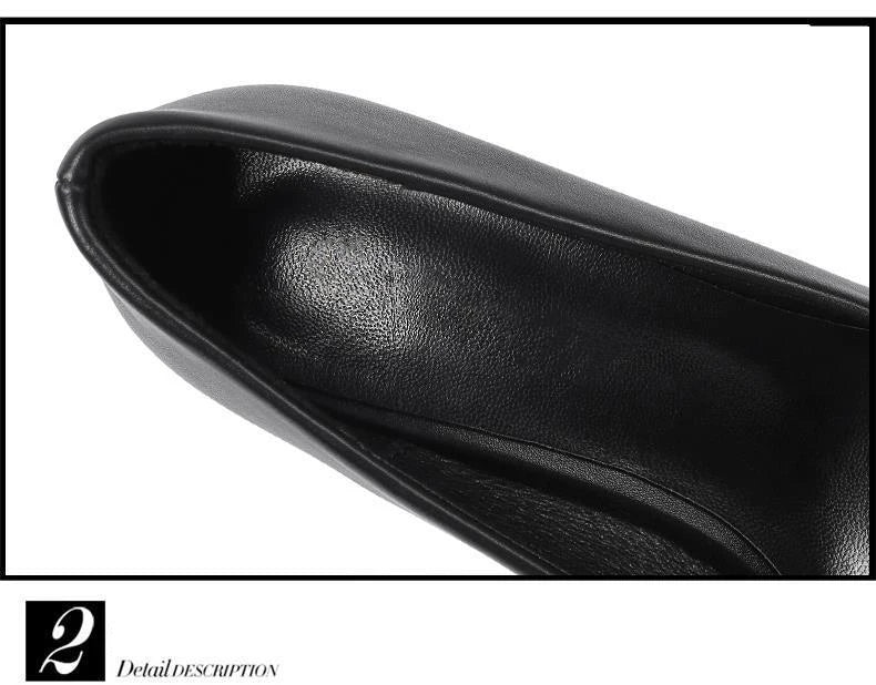 Black Women's Pumps 6-8cm Heel Soft PU Leather Non-slip Single Shoe Professional Interview High Heels Mid Heeled Work Shoes