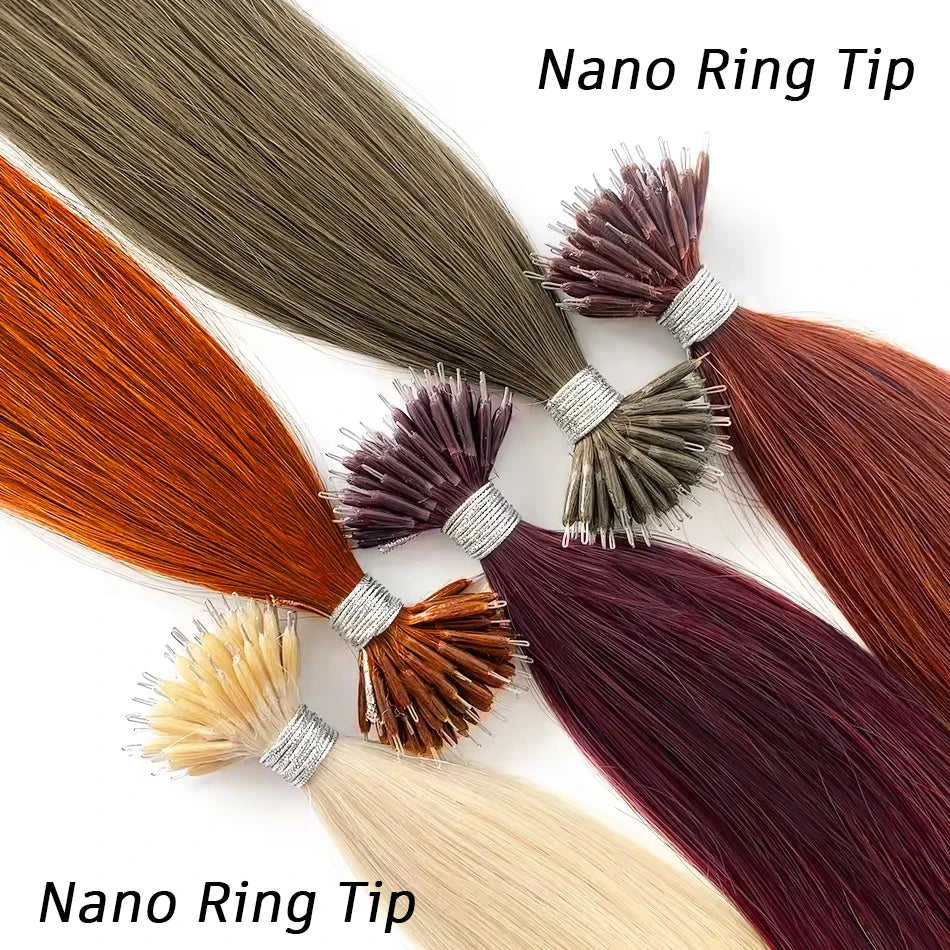 nano rings hair extension real human hair Invisible Mini Silicone Beads Black Brown Blonde Microlink 100% human Hair Extensions