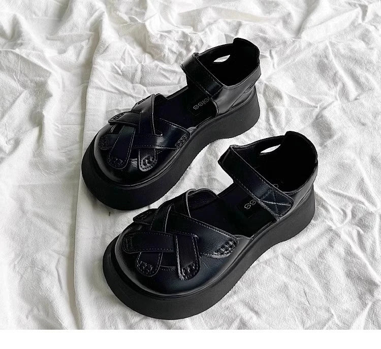 2025 Summer New Retro Style Mary Jane Enclosed Toe Sandals for Women Artistic & Versatile Weaving Style Thick Soled Roman Shoes