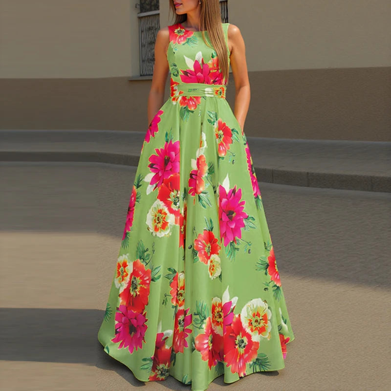 ZANZEA Women Floral Printed Bohemian Sundress 2026 Summer Tank Dress Fashion Sleeveless Waisted Robe Casual Party Maxi Dresses