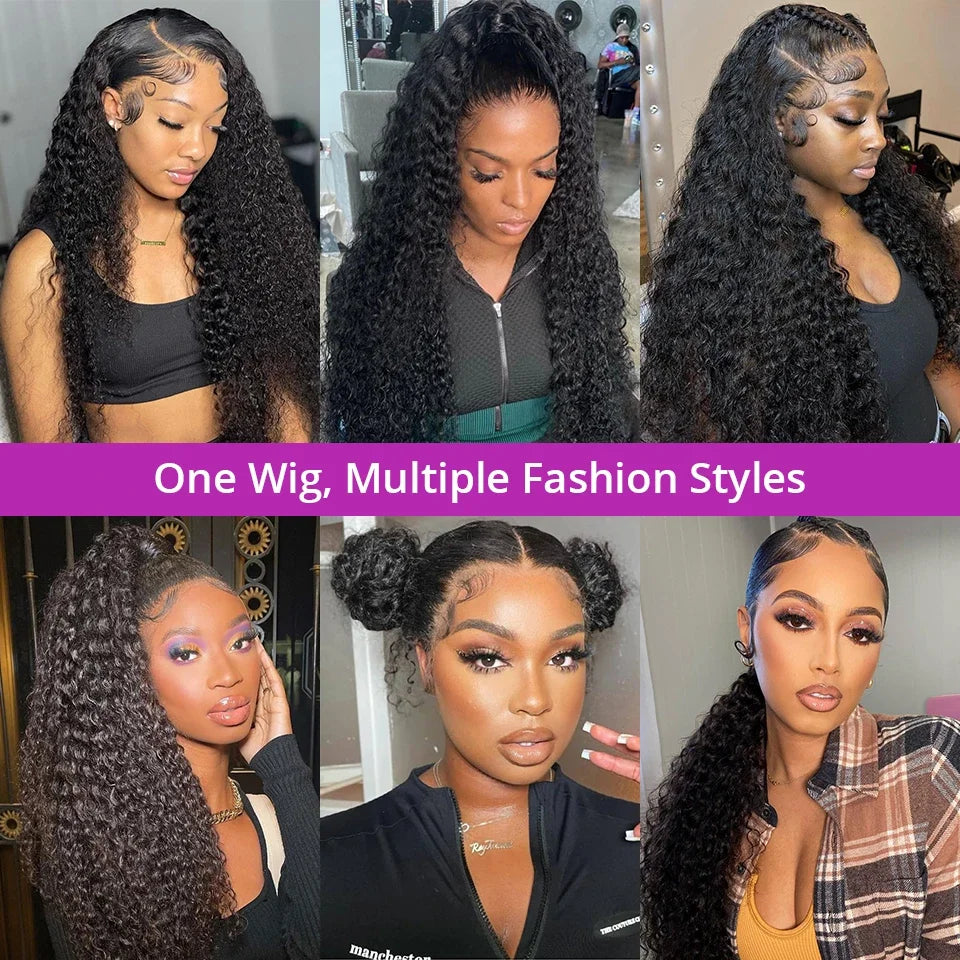 32" Deep Wave 100% Human Hair Bundle With Closure Fontal HD Transparent Curly 3 Bundles Human Hair Weavings And Closure Vietname