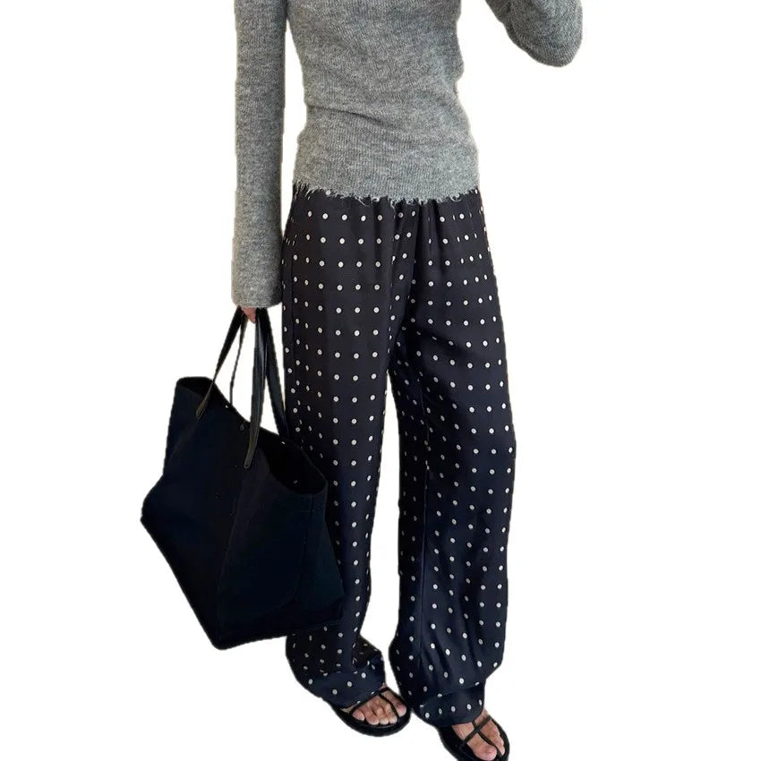 2025 autumn and winter new loose and comfortable polka dot long straight pants design temperament fashion casual commuting