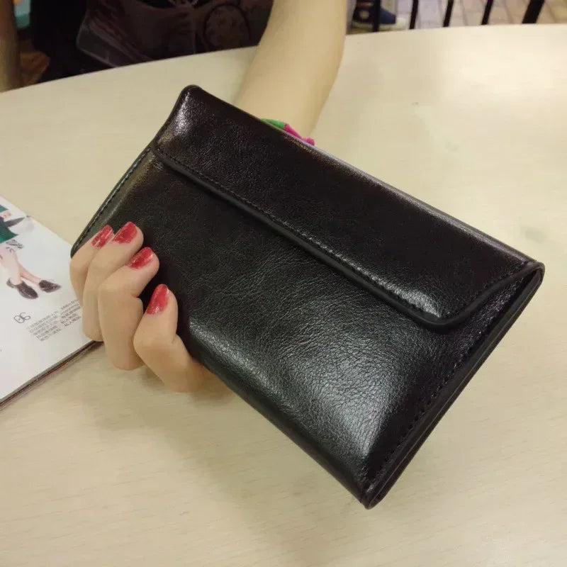 Luxurious Genuine Leather Women's Long Wallet Wallet Clutch 2-in-1 Credit Card Holder Wallet