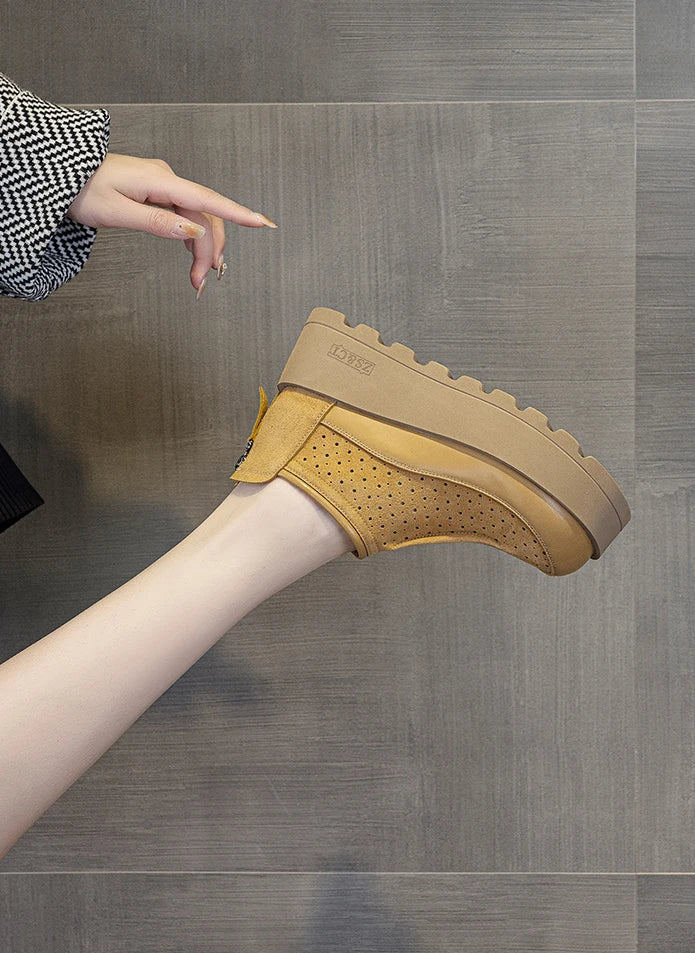 Fujin 6CM Suede Cow Genuine Leather Moccasins Women Platform Wedge Flats Women Shoes Ankle Booties Females ZIP Pumps Shoes