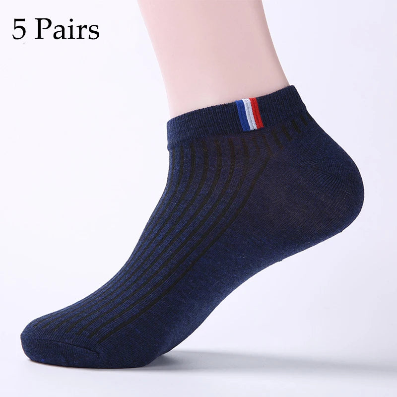 5 Pairs Thin Boat Socks Summer Blending Plain Color Mens Casual Breathable Sweat Absorbing Calibration