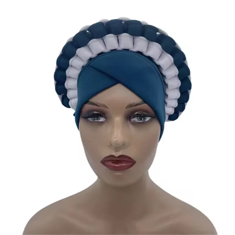 2022 Fashion African Turbans for Women Ready to Wear Auto Gele Headties Nigerian Aso Oke Head Wraps for Traditional Wedding