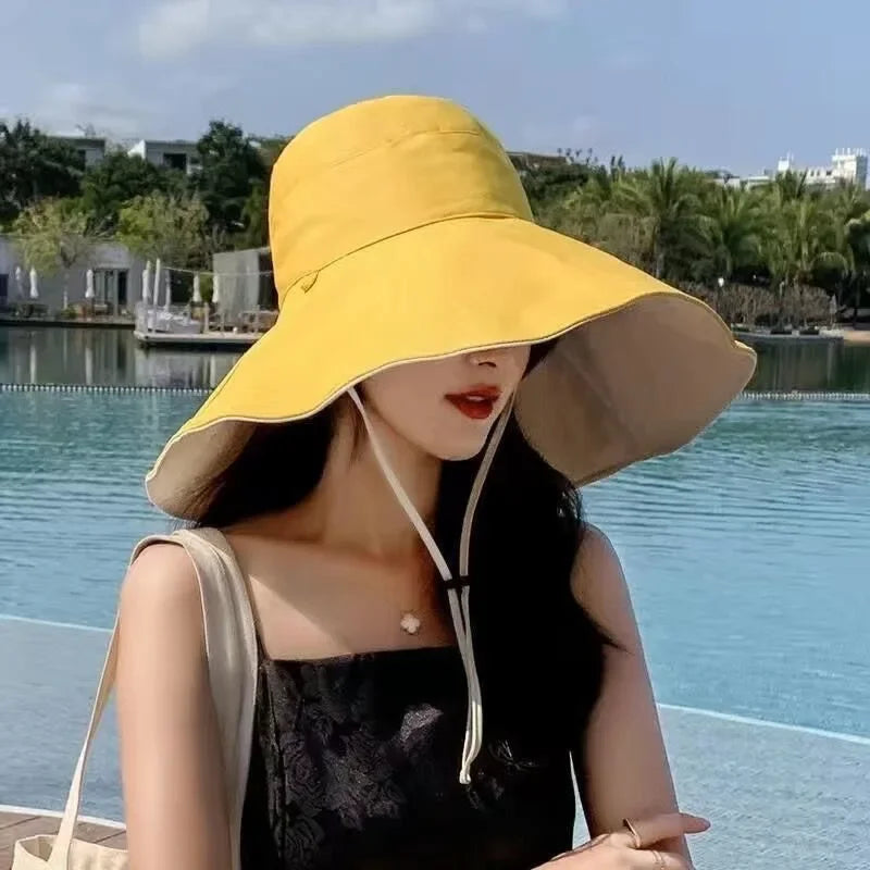 Wide Brim UPF 50+ Sun Hat Women Anti-UV Protection Hiking Fisherman Cap Fold Summer Solid Beach Hat 2024 Double sided Sun hat BAZAARHUBO