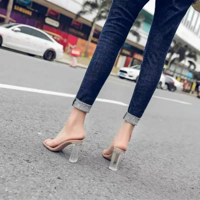 Summer Women Pumps Sandals PVC Jelly Slippers Open Toe High Heels Women Transparent Perspex Slippers Shoes Heel Clear Sandals