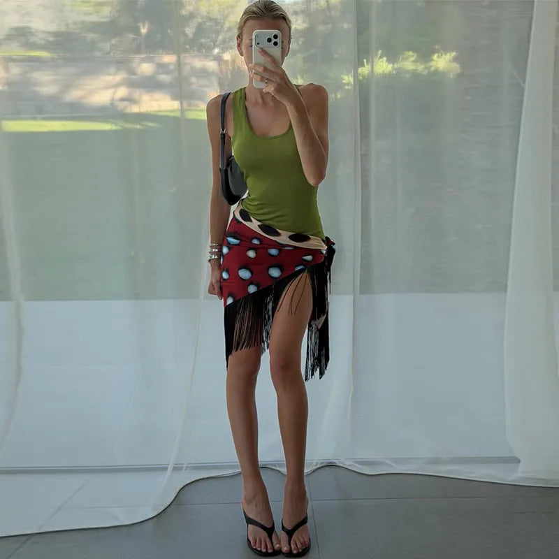 Fashion Leopard Fringed Patchwork Women's Skirts Irregular Double-Sided Lady Mini Skirts 2026 Summer Chic New Female Streetwear