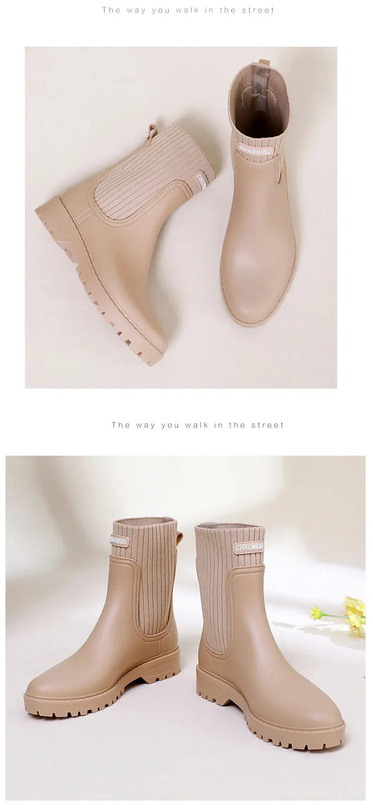 Designer Rain Boots Women's Waterproof Shoes Rainy Ladies Pink Fur Rubber Rainshoes Woman Galoshes Non-slip Pull-on Rain Boots