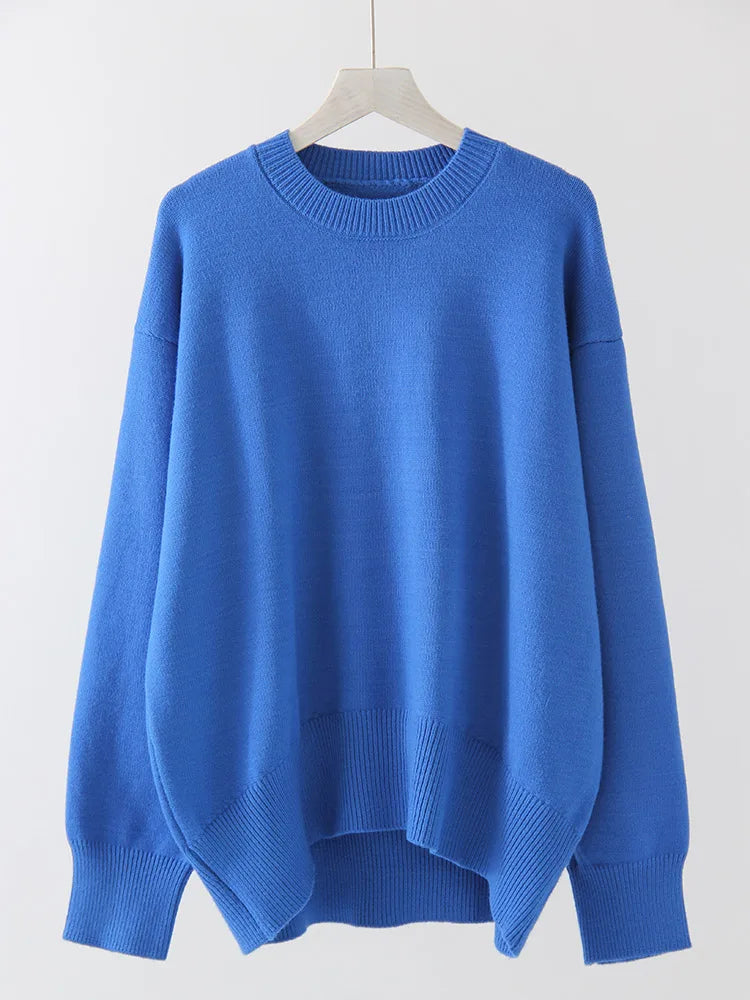 Oversize Burgundy Womens O Neck Knitwear Sweater Warm Winter Pullover