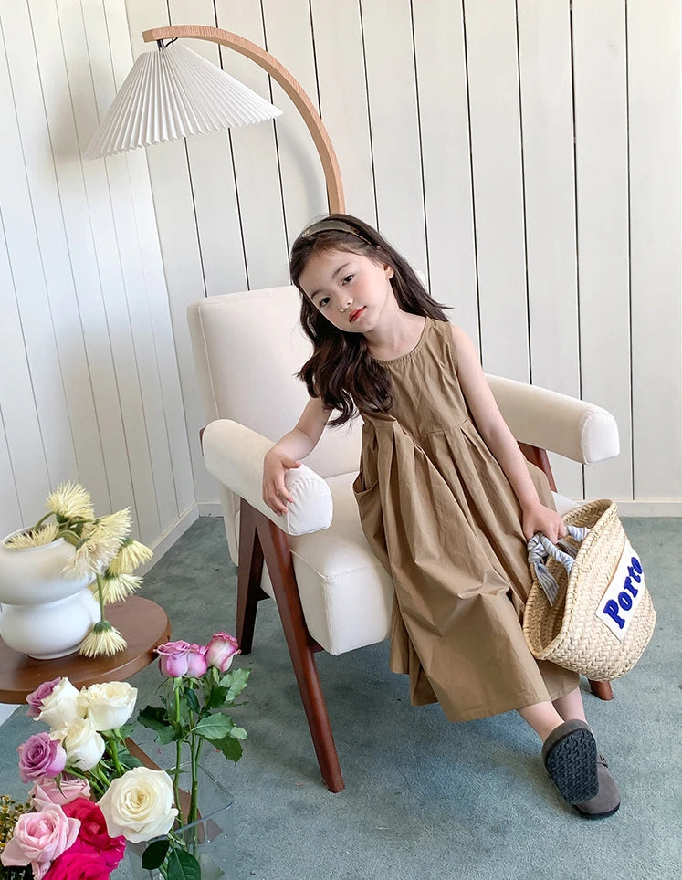 Girls Casual Dresses Girls' Dresses with Large Hemlines Sleeveless Casual Kids Dresses for Girls 2 To 8 Years Princess Dress