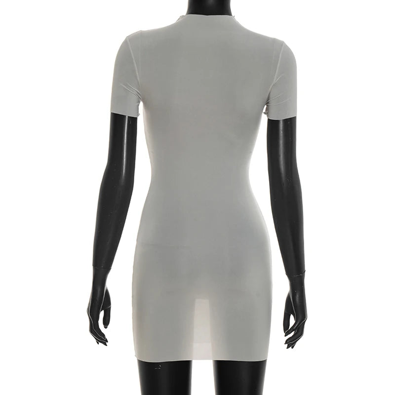 Sexy spicy girl style see through short sleeved tight fitting dress, short dress
