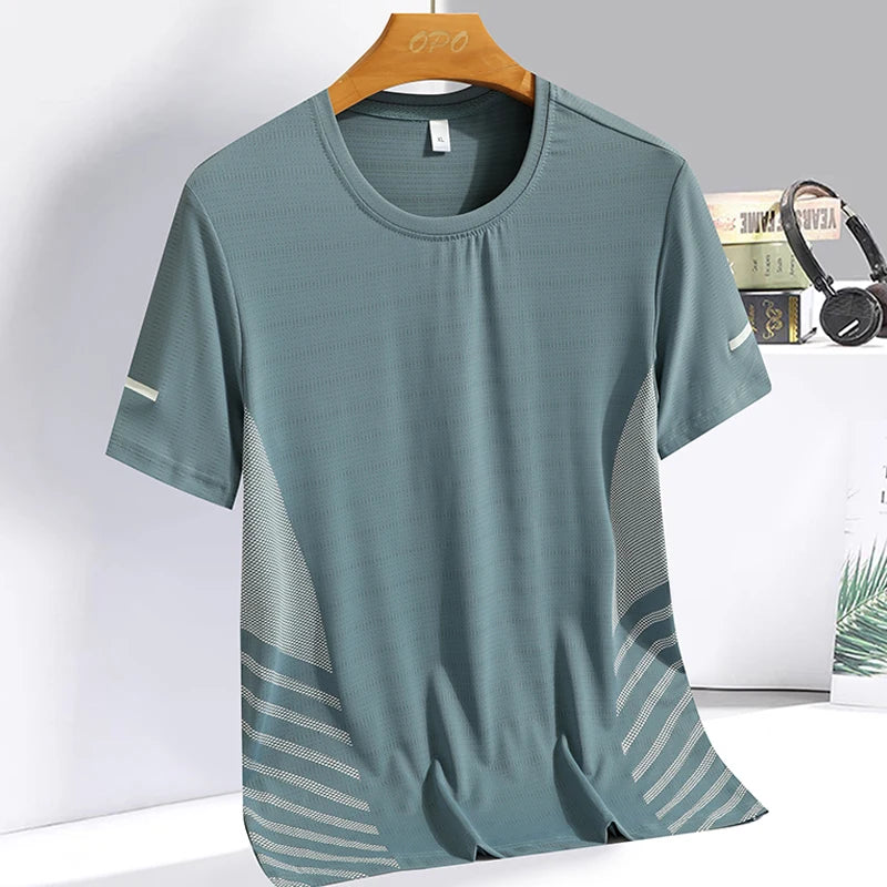 Summer ice silk short sleeved T-shirt for men and women, quick drying and breathable sports top, outdoor running duanT