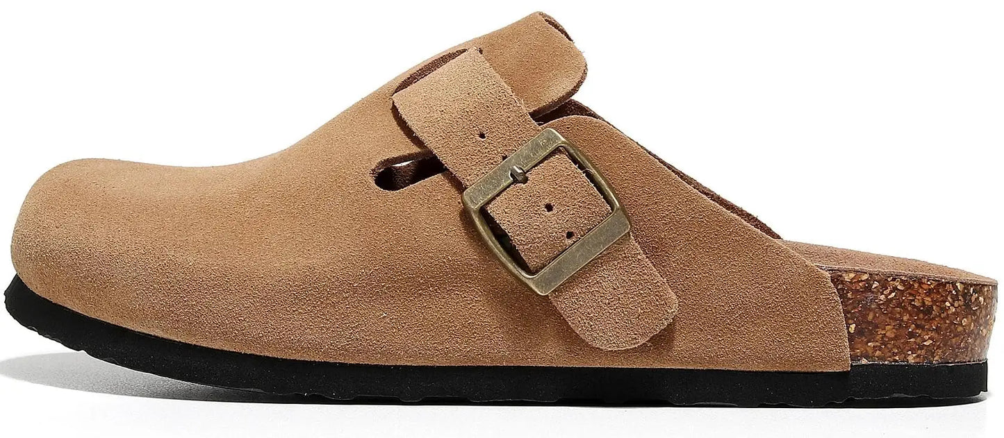 Evshine Men' s Cork Suede Mules with Arch Support Classic Potato Shoes Cozy Cork Footbed Clogs Slippers Men Fashion Beach Sandal