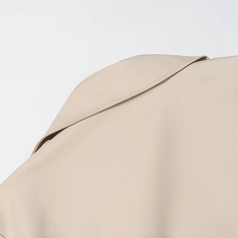 Lace Up Cropped Trench Coat Fashion Women Lapel Long Sleeves Wide Shoulder Windbreaker Jacket Lady 2026 Spring Commuting Outwear