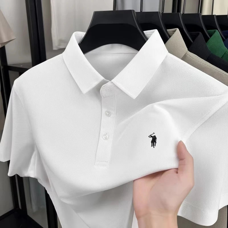2026 Men's premium summer polo shirt, quick drying, breathable, casual, business fashion, sports, short sleeved, men's clothing