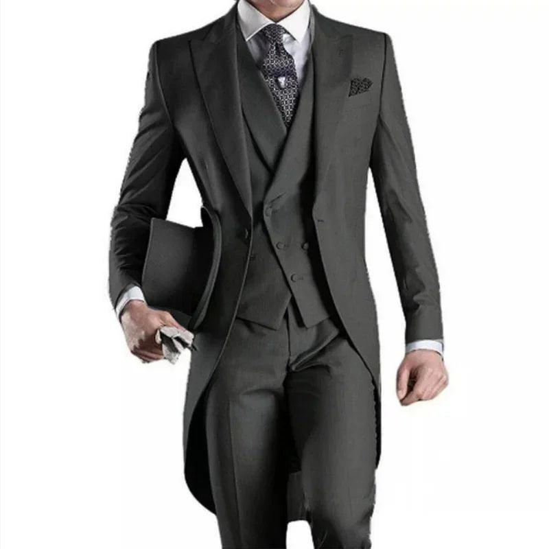 Royal Blue Long Tail Coat 3 Piece Gentleman Man Suits Male Fashion Groom Tuxedo for Wedding Prom Jacket Waistcoat with Pants